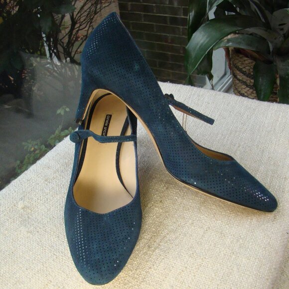 daniele ancarani teal genuine suede leather Mary Jane medium heel pumps, S 8.5 - Picture 2 of 8